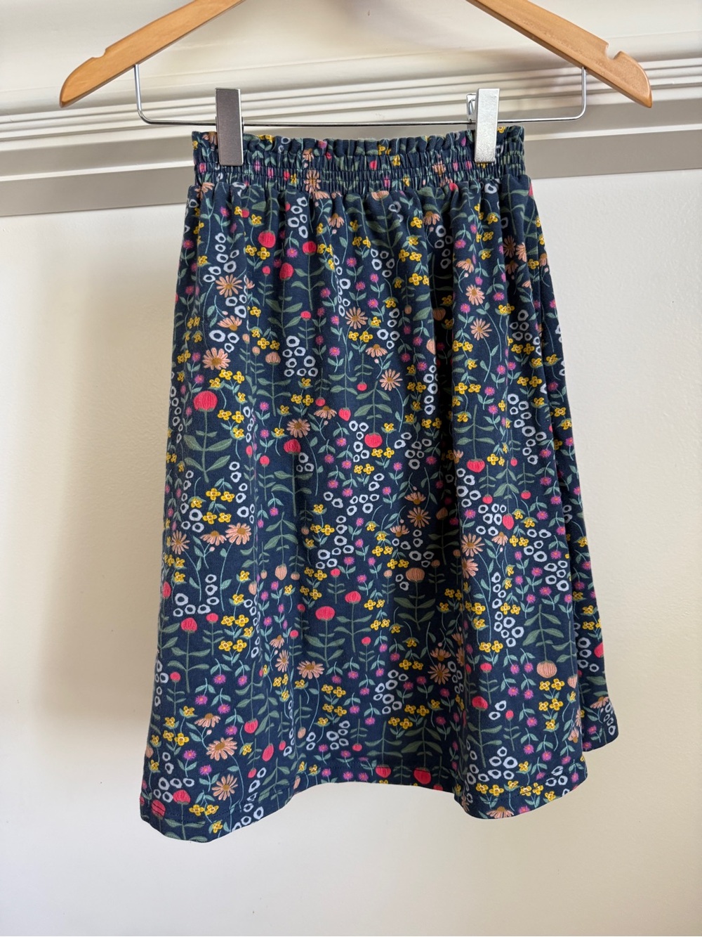 Girls' Navy Floral Elastic-Waist Skirt